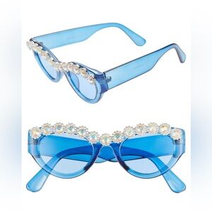 Rad and Refined Blue Rhinestone Embellished Sunglasses